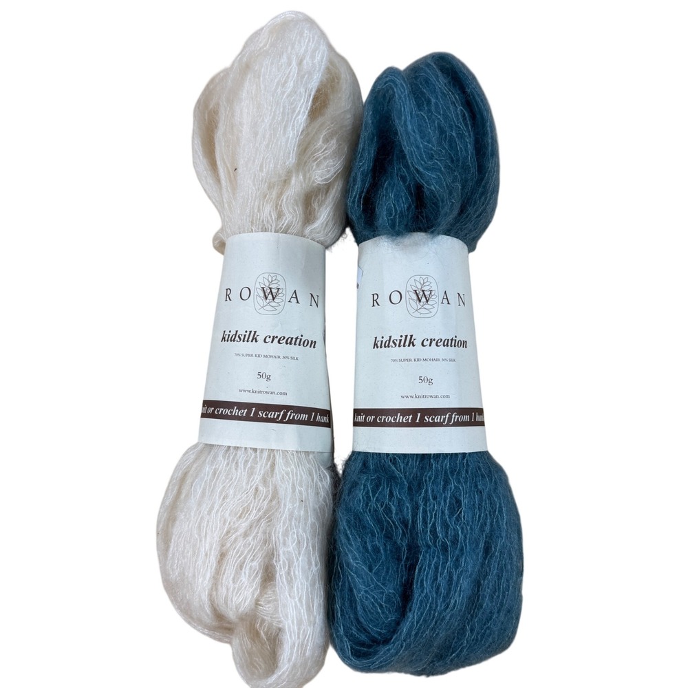 Rowan‎ Kidsilk Yarn 2 Hanks 70% Super Kid Mohair 30% Silk Cream Teal Blue 50g